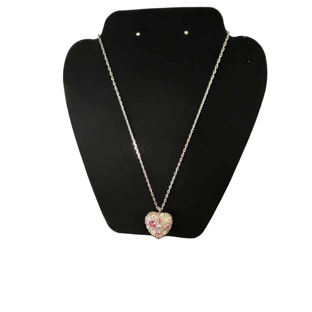 Swarovski Heart Locket Necklace Silver‎ Tone Multi Color Crystal Swan Charm